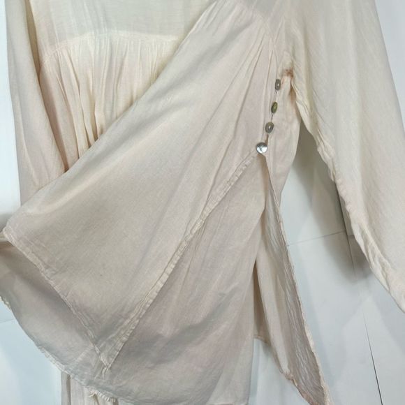 JP and Mattie Cream Boho Peasant blouse Cotton Shell Buttons Layered Tunic - Picture 6 of 15